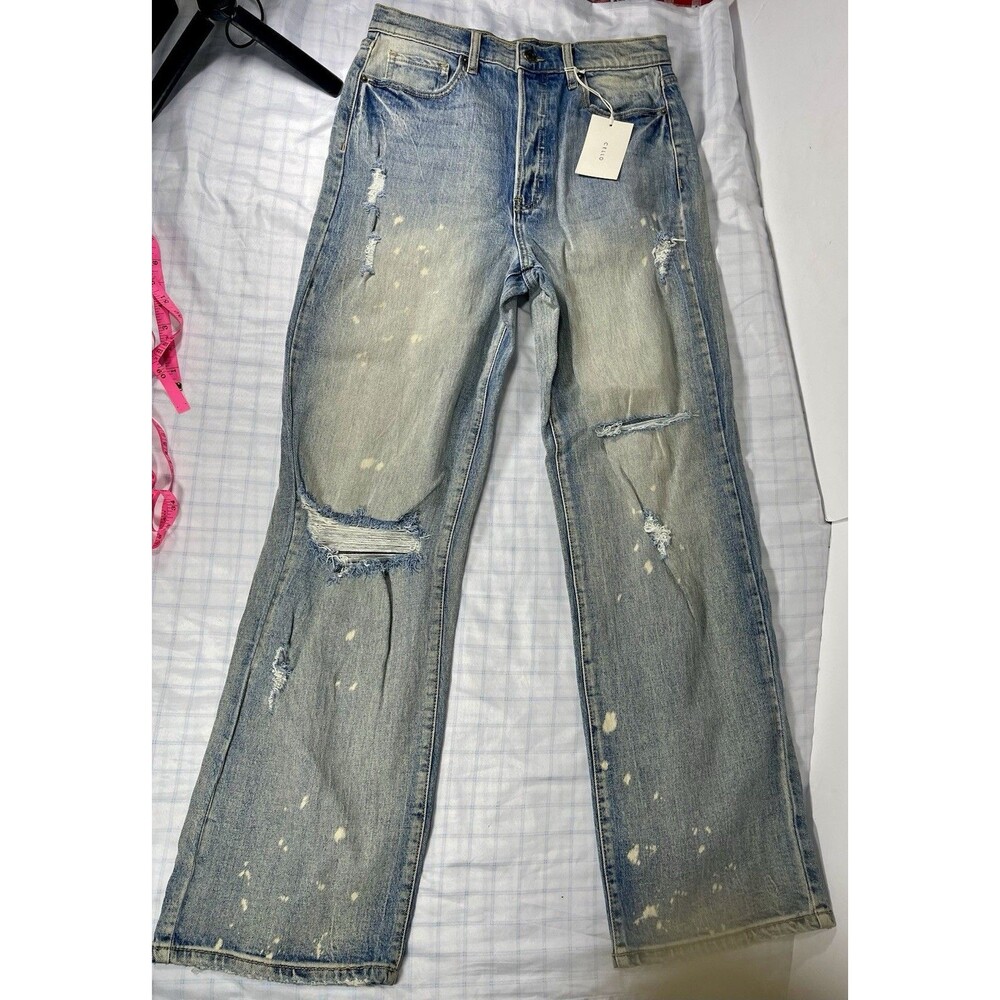 CELLO Women’s Distressed Bleach Splatter Flare Jeans Size 11 NWT High Rise Denim